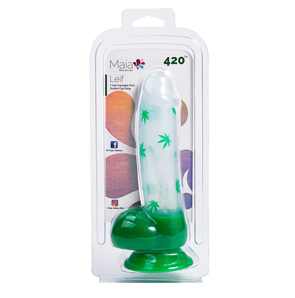 Leif 7 In 420 Pot Leaf Print Silicone Dong - GreatEagleInc
