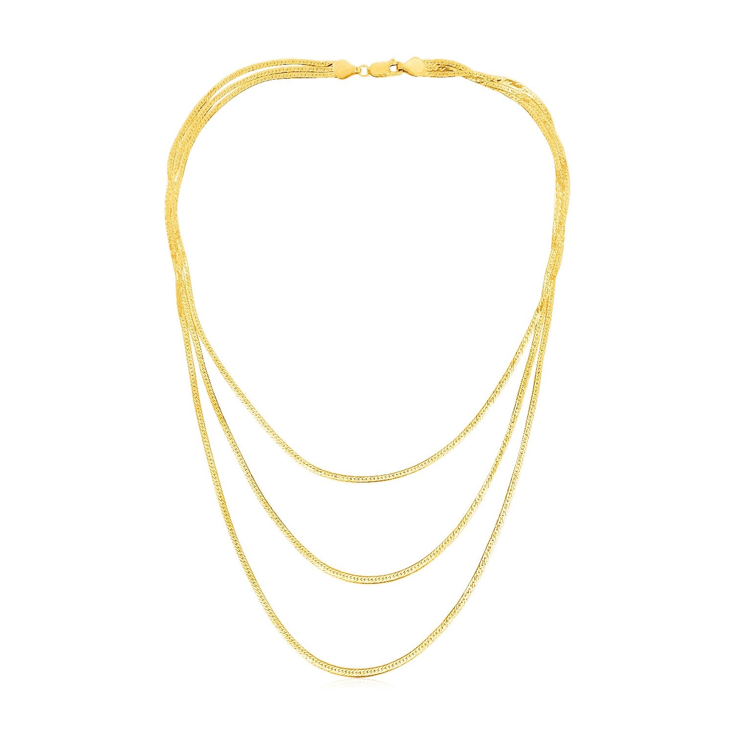 14k Yellow Gold Three Strand Herringbone Chain Necklace - 16'' - Apparel & Accessories
