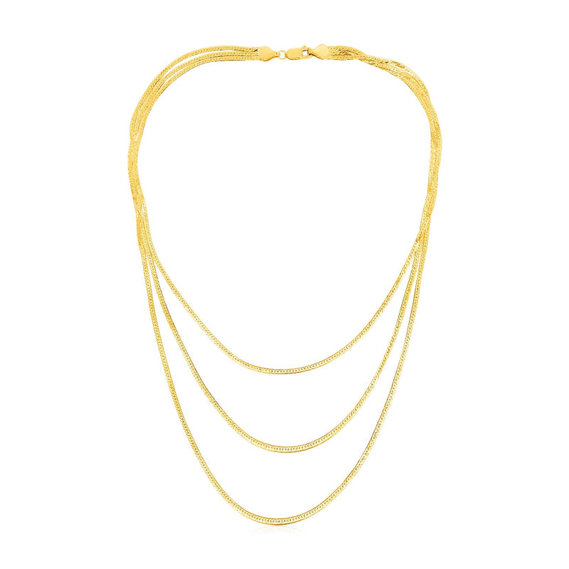 14k Yellow Gold Three Strand Herringbone Chain Necklace - 16'' - Apparel & Accessories