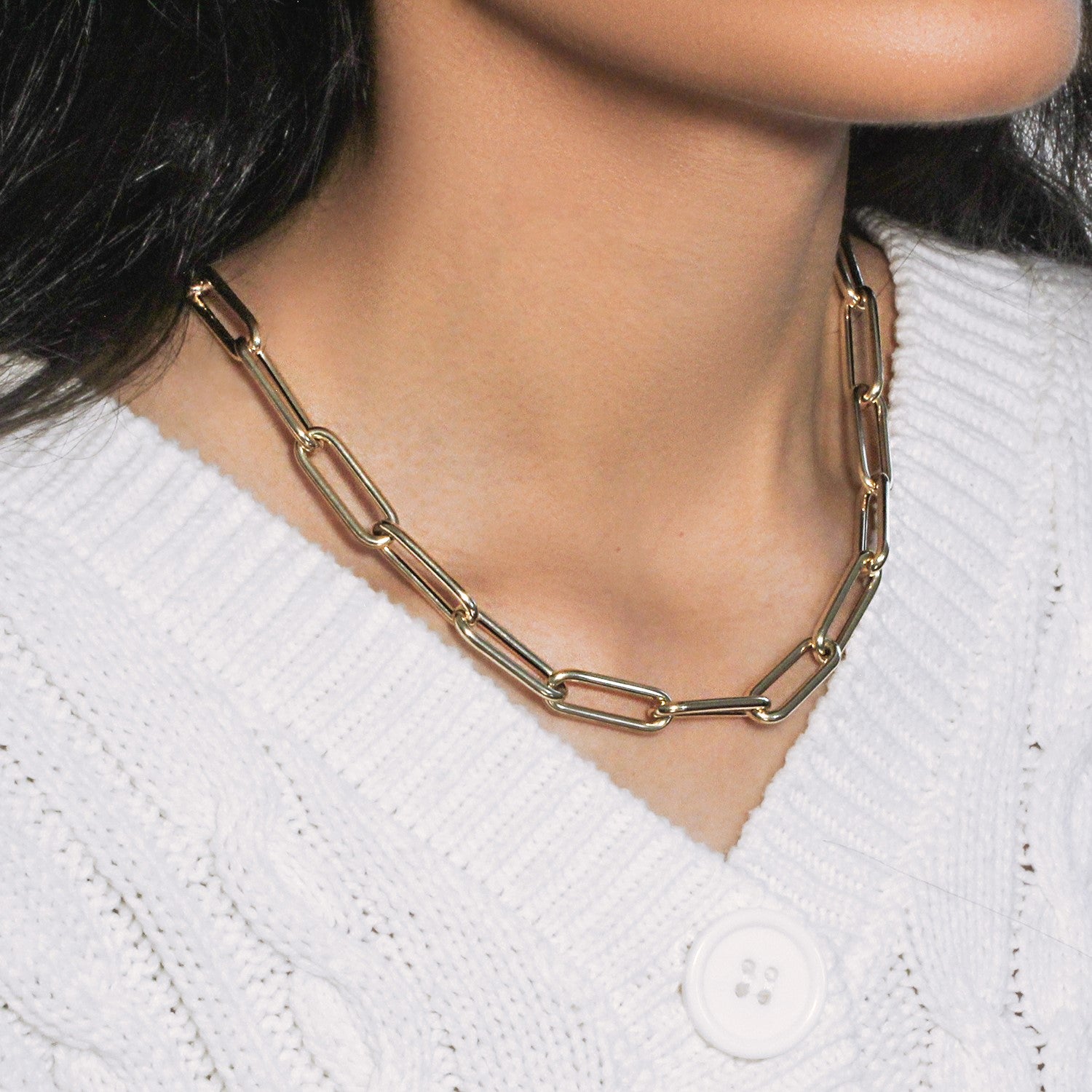 14k Yellow Gold Rounded Paperclip Chain Necklace - 18'' - Apparel & Accessories