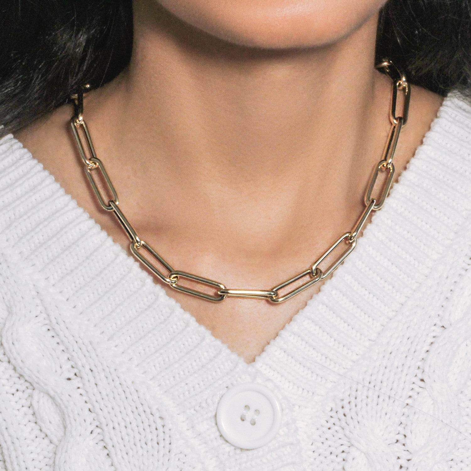 14k Yellow Gold Rounded Paperclip Chain Necklace - 18'' - Apparel & Accessories