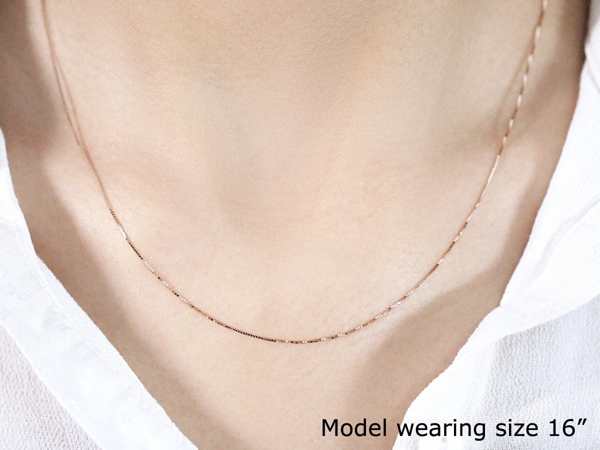 18k Rose Gold Classic Box Chain 0.6mm - 18'' - Apparel & Accessories