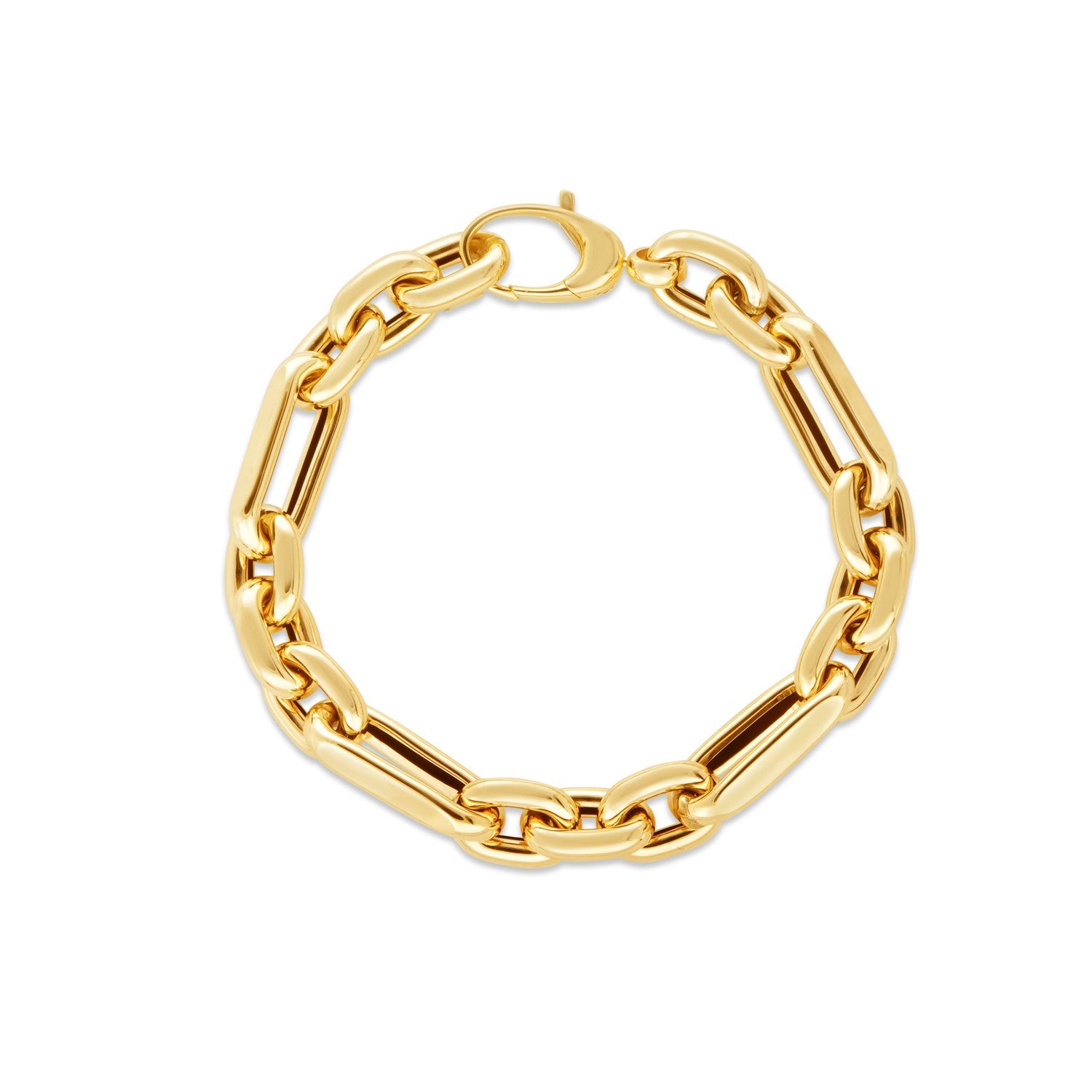 14k Yellow Gold Italian Alternating Paperclip Oval Links Bracelet - 7.5'' - Apparel & Accessories