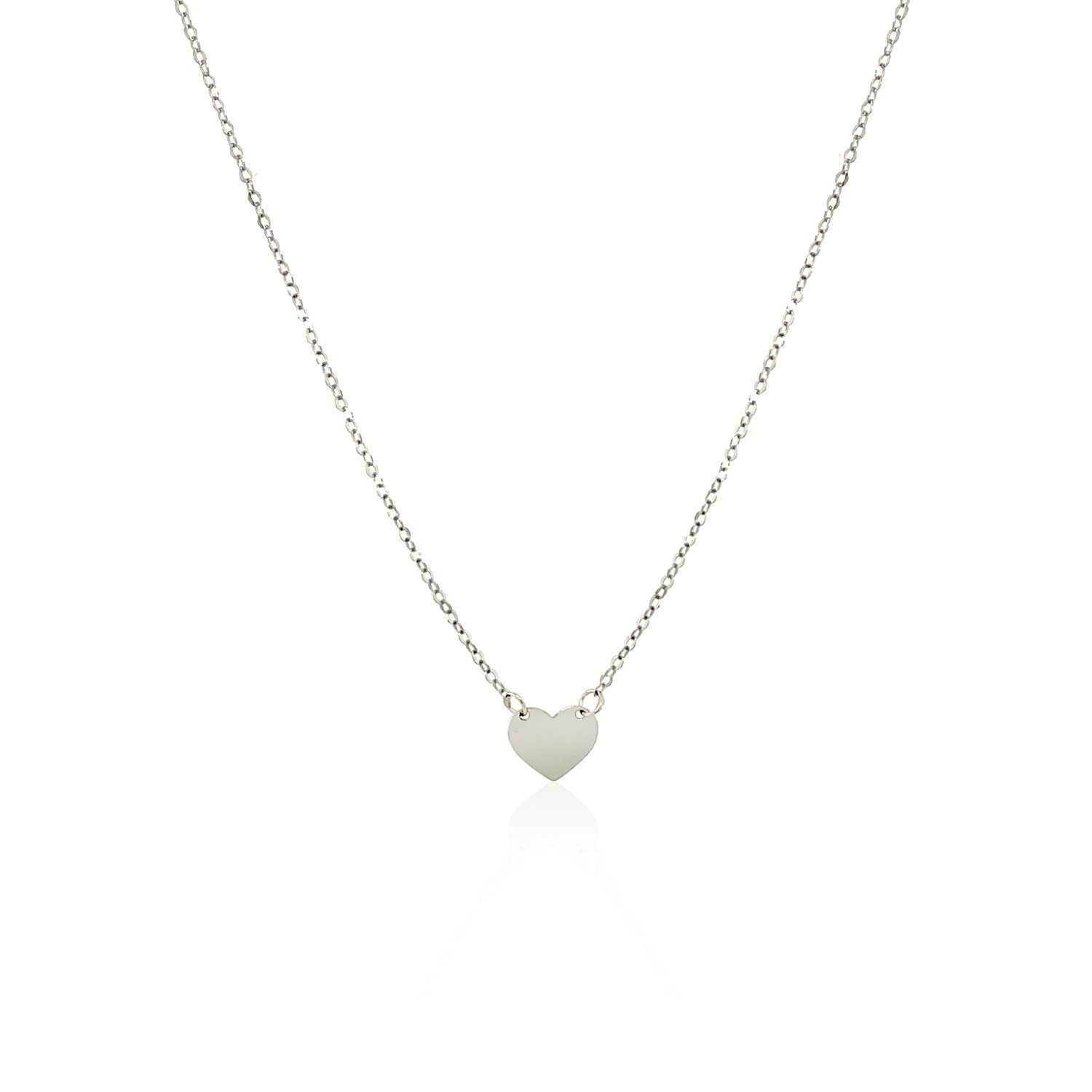 14k White Gold Polished Mini Heart Necklace - 18'' - Apparel & Accessories