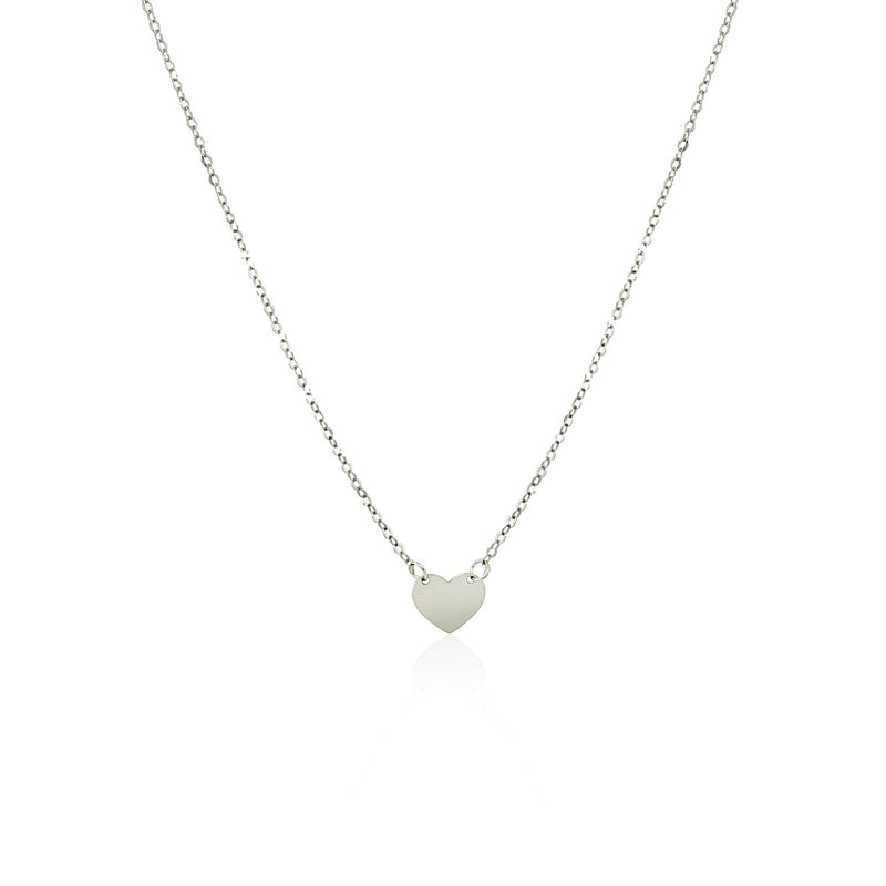 14k White Gold Polished Mini Heart Necklace - 18'' - Apparel & Accessories
