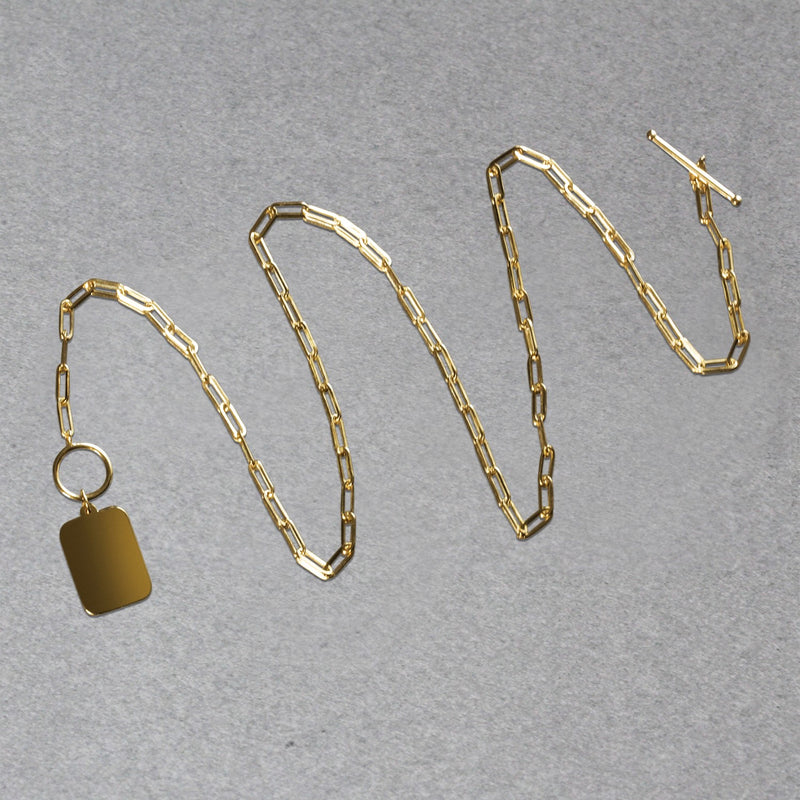 14k Yellow Gold Paperclip Chain Necklace with Rounded Rectangle Pendant - 18'' - Apparel & Accessories