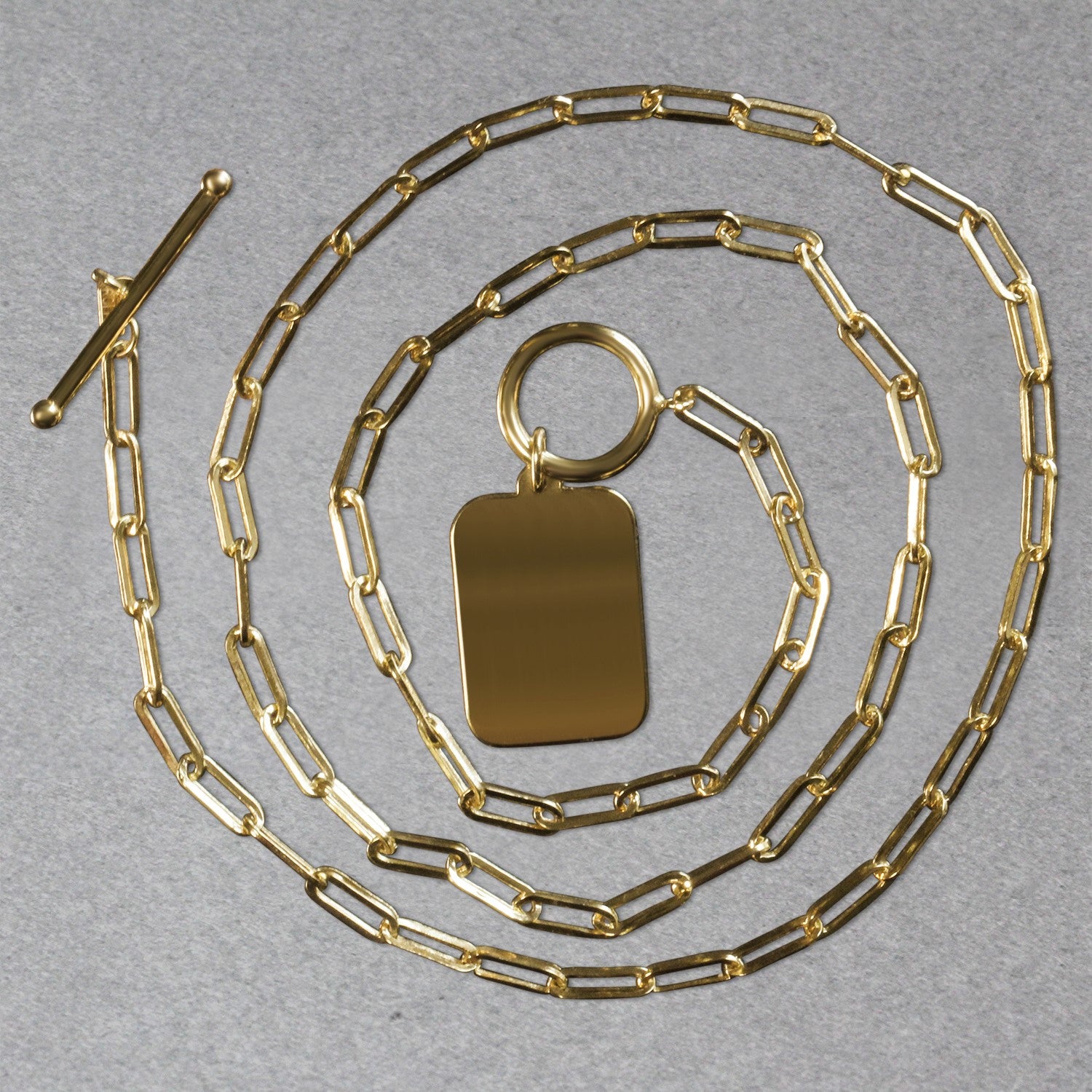 14k Yellow Gold Paperclip Chain Necklace with Rounded Rectangle Pendant - 18'' - Apparel & Accessories