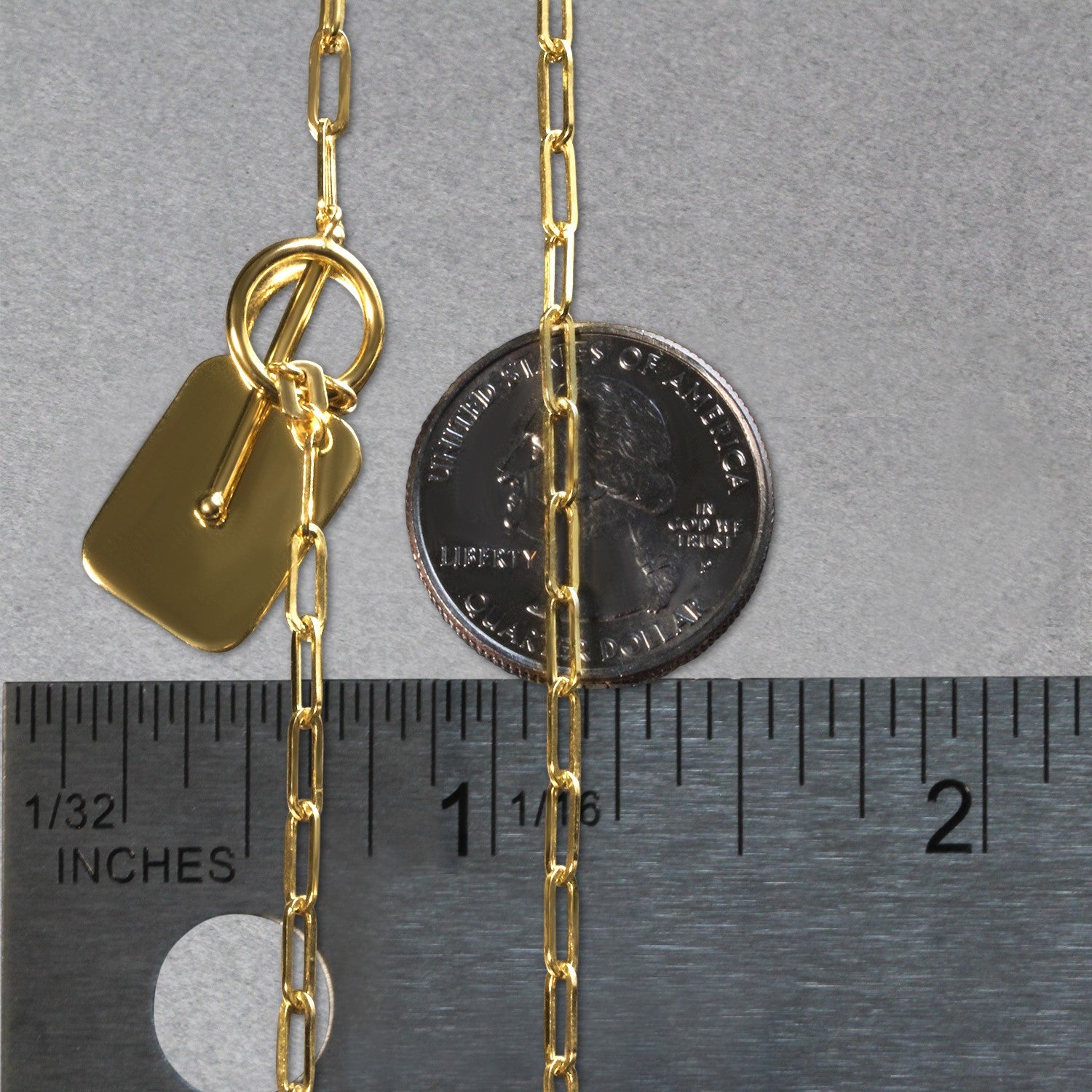 14k Yellow Gold Paperclip Chain Necklace with Rounded Rectangle Pendant - 18'' - Apparel & Accessories