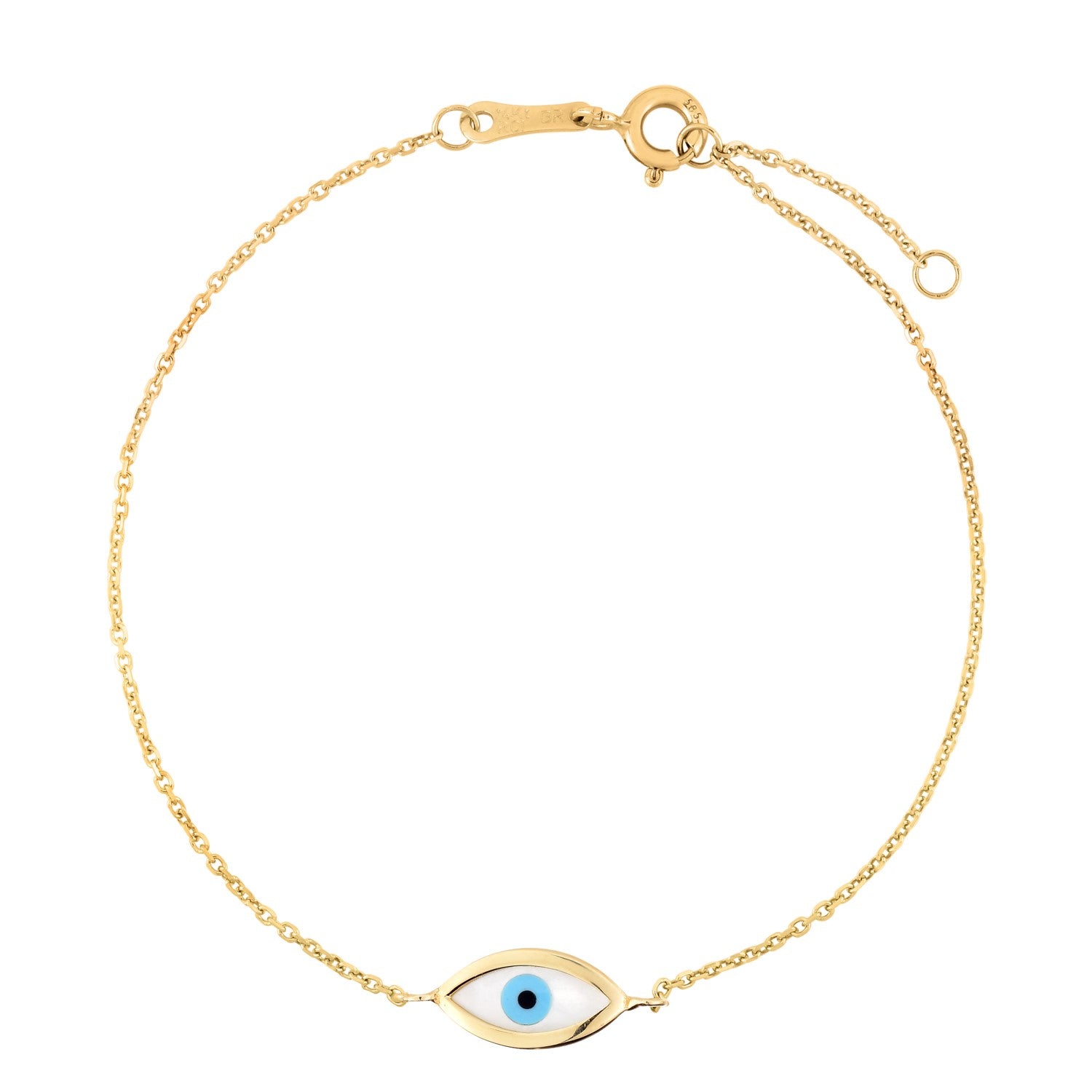 14k Yellow Gold MOP Evil Eye Bracelet - 7'' - Apparel & Accessories