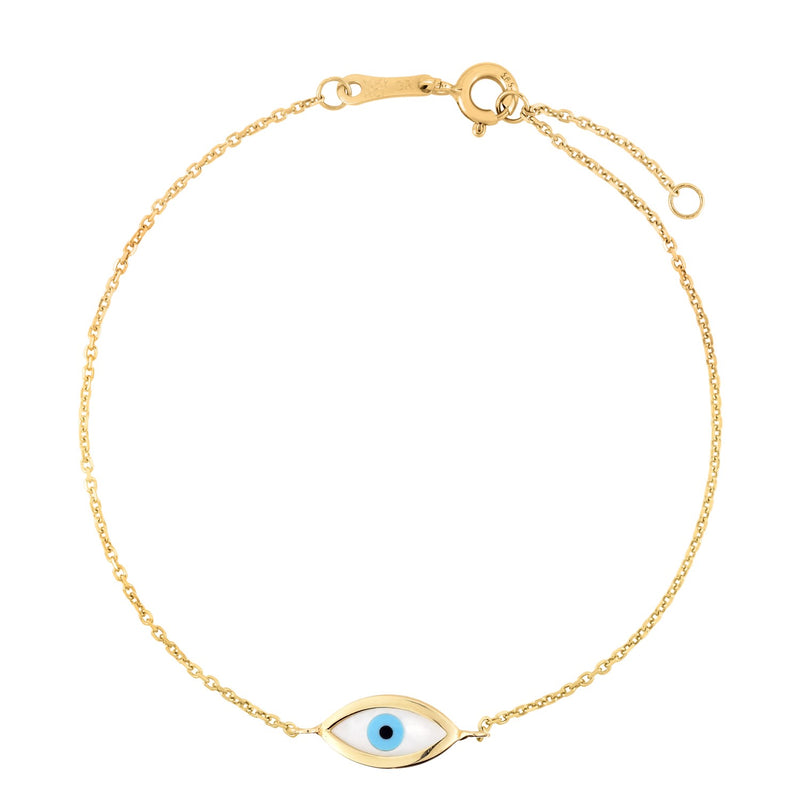 14k Yellow Gold MOP Evil Eye Bracelet - 7'' - Apparel & Accessories