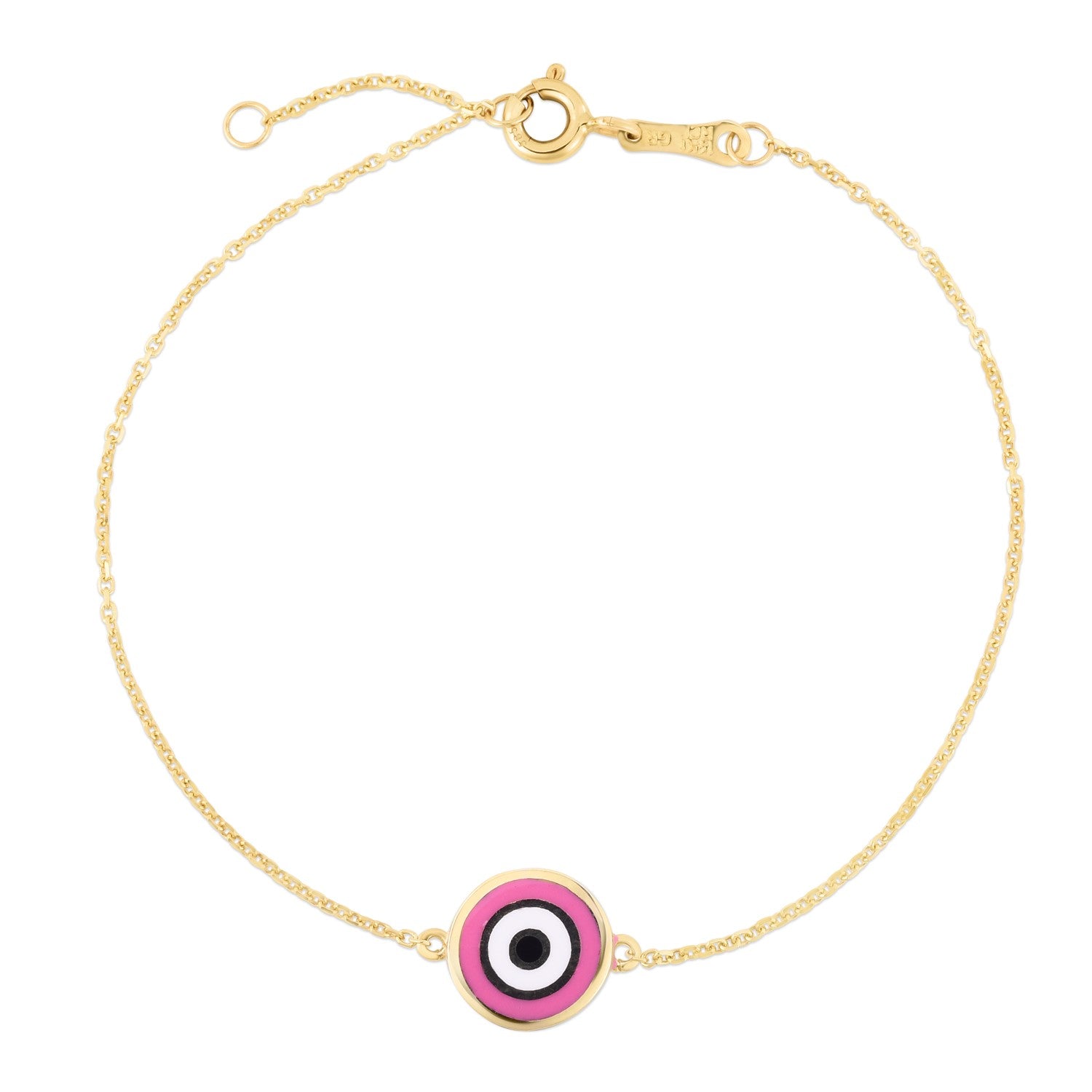 14k Yellow Gold Pink Evil Eye Bracelet - 7'' - Apparel & Accessories