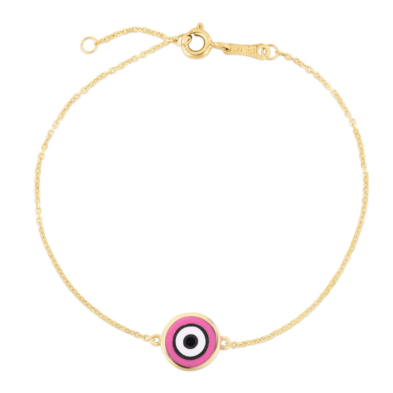 14k Yellow Gold Pink Evil Eye Bracelet - 7'' - Apparel & Accessories