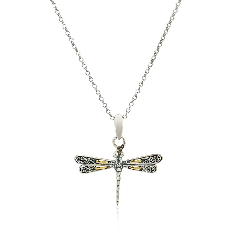 18k Yellow Gold and Sterling Silver Pendant in a Dragonfly Design - 18 - Apparel & Accessories