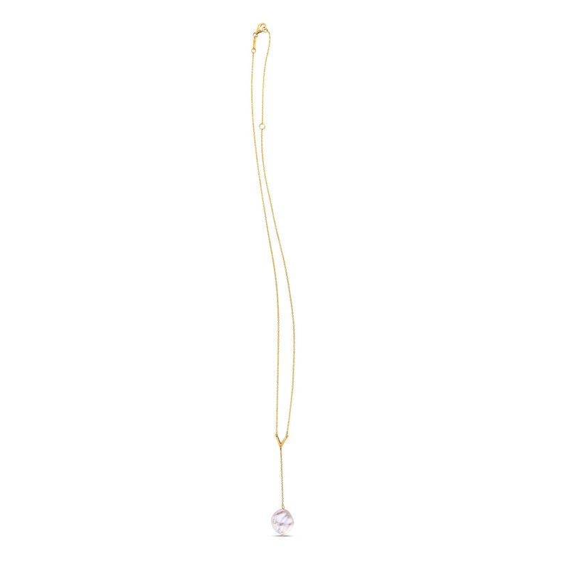 14k Yellow Gold Tesoro Pearl Lariat Necklace - 18'' - Apparel & Accessories