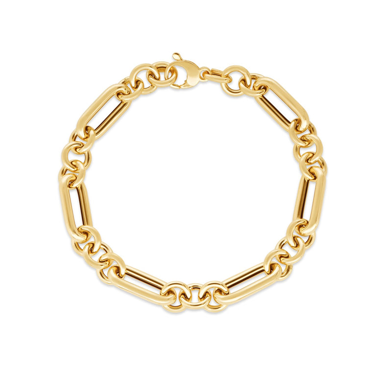 14k Yellow Gold Italian Alternating Paperclip Round Links Bracelet - 7.5'' - Apparel & Accessories