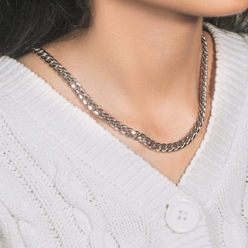 7.0mm 14K White Gold Miami Cuban Semi Solid Chain