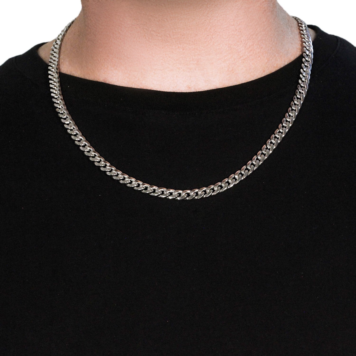 7.0mm 14K White Gold Miami Cuban Semi Solid Chain