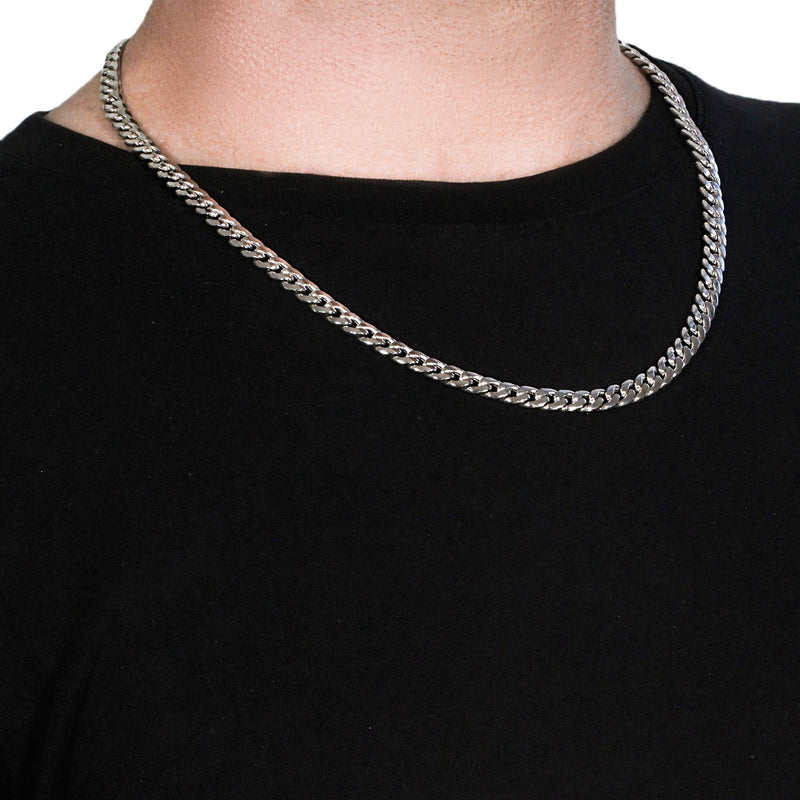 7.0mm 14K White Gold Miami Cuban Semi Solid Chain