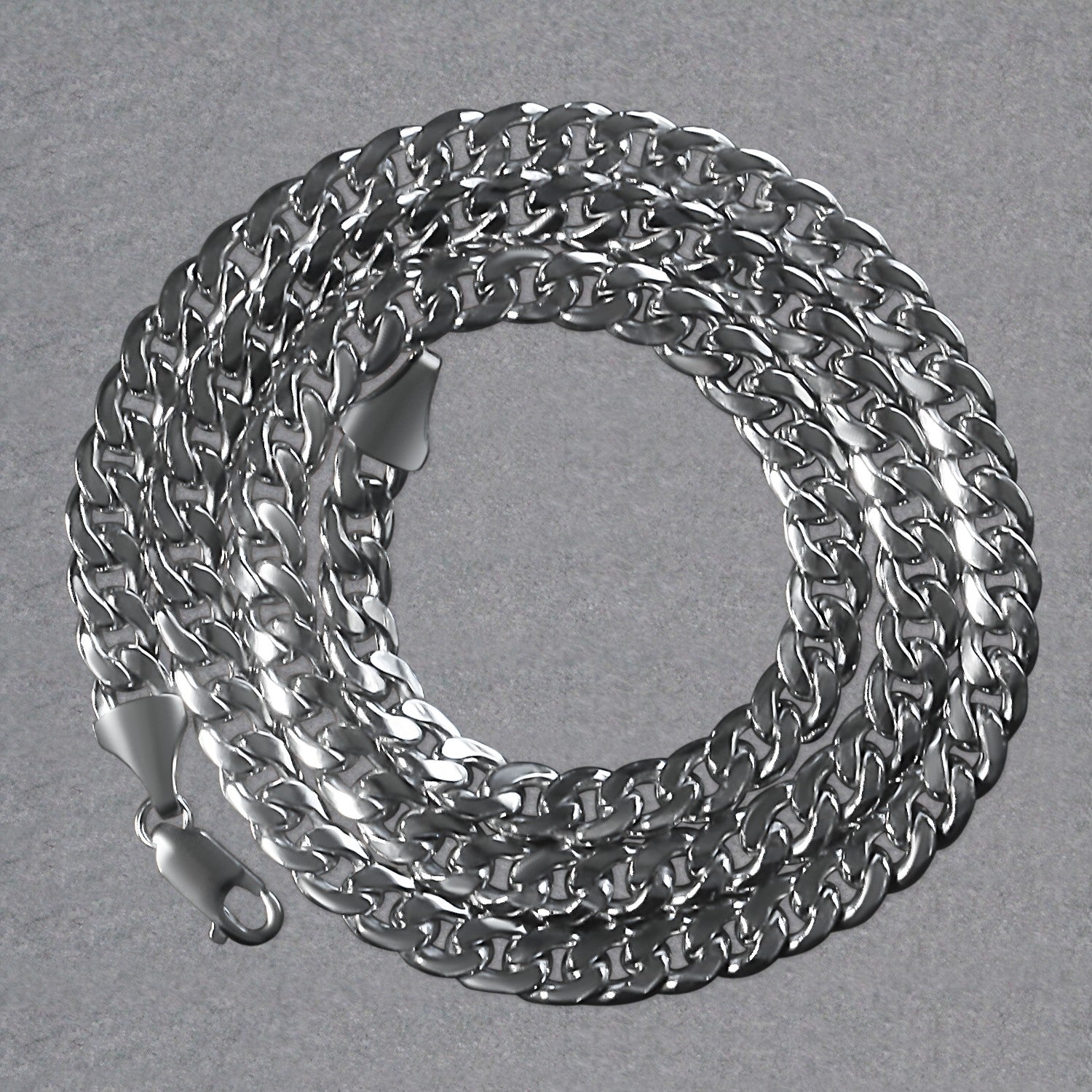 7.0mm 14K White Gold Miami Cuban Semi Solid Chain