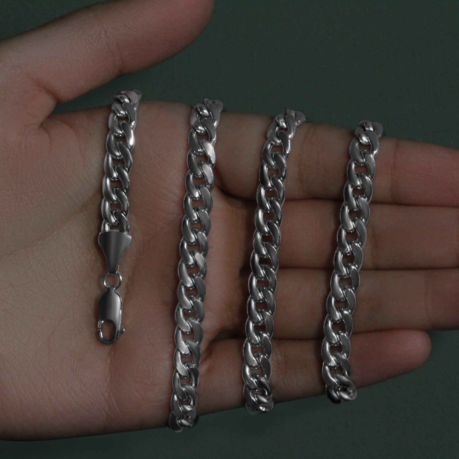 7.0mm 14K White Gold Miami Cuban Semi Solid Chain