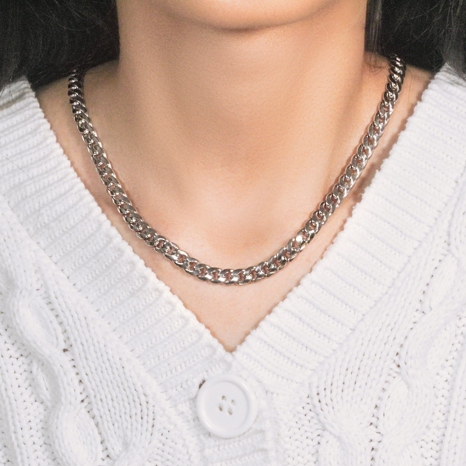 7.0mm 14K White Gold Miami Cuban Semi Solid Chain