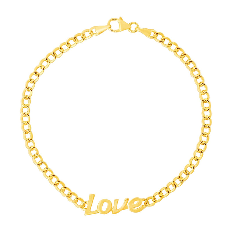 14k Yellow Gold 7 inch Curb Chain Love Bracelet - GreatEagleInc