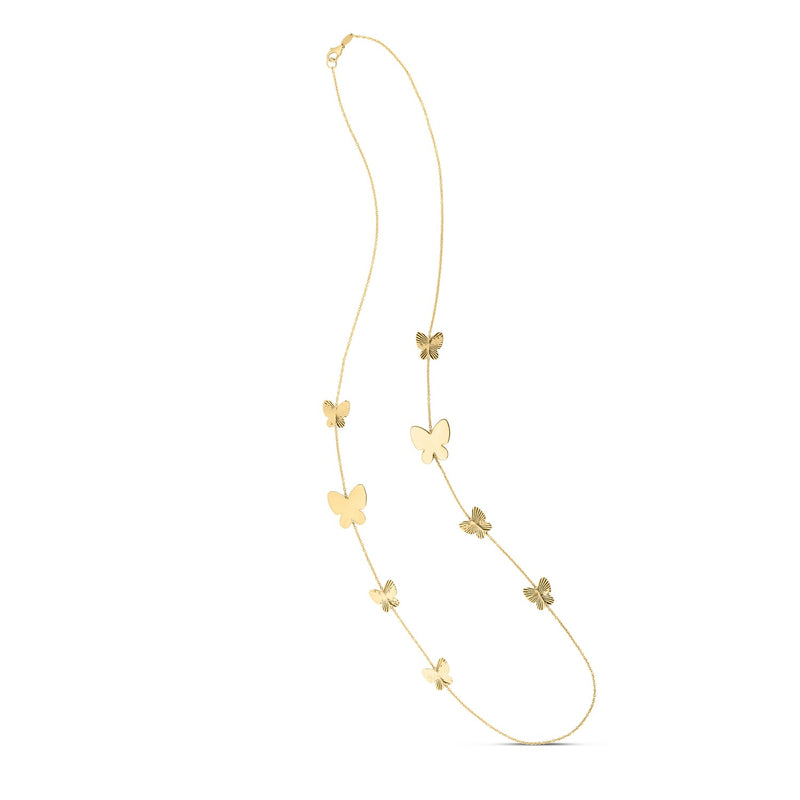 14k Yellow Gold Papillon Graduated Butterfly Necklace - 26'' - Apparel & Accessories