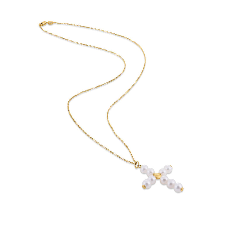 14k Yellow Gold Pearl Cross Pendant - GreatEagleInc