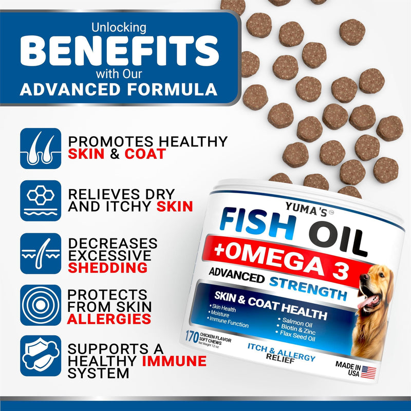 Omega 3 Fish Oil for Dogs   170 Chews   Skin and Coat Supplement   Omega 3 for Dogs   Dry & Itchy Skin Relief Treatment…