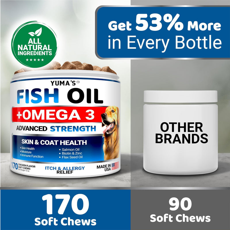 Omega 3 Fish Oil for Dogs   170 Chews   Skin and Coat Supplement   Omega 3 for Dogs   Dry & Itchy Skin Relief Treatment…