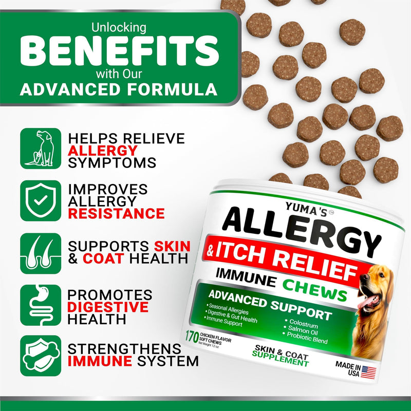 YUMA'S Dog Allergy Relief Chews   Dog Itching Skin Relief Treatment Pills   170 Treats   Anti Itch for Dogs   Itchy and Paw…