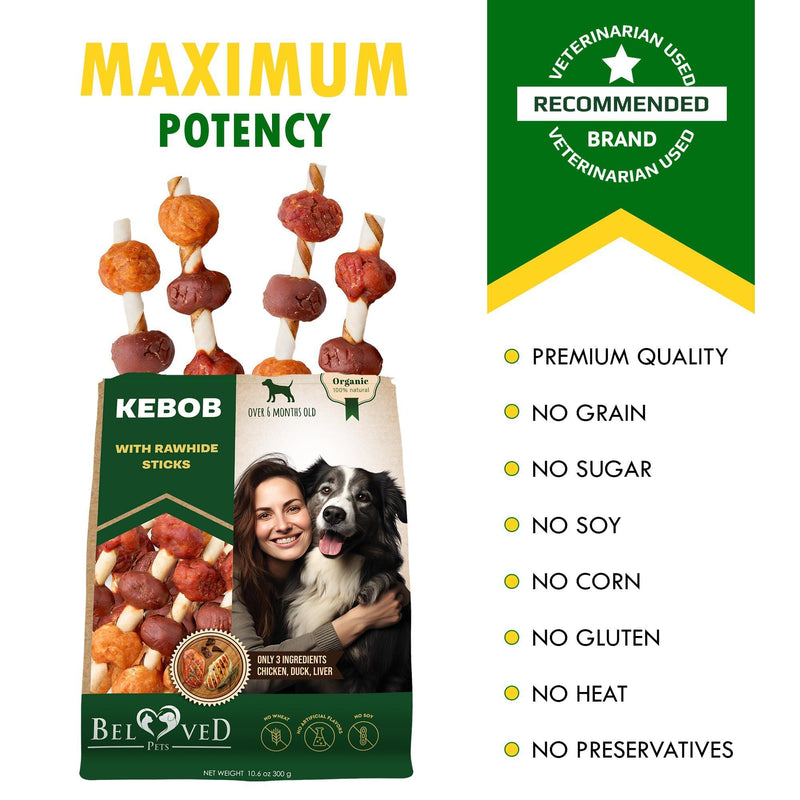 Kabobs Dog Rawhide Treats with Duck & Chicken Human Grade Meat   All Natural & Organic Dried Snacks   Grain Free Long…