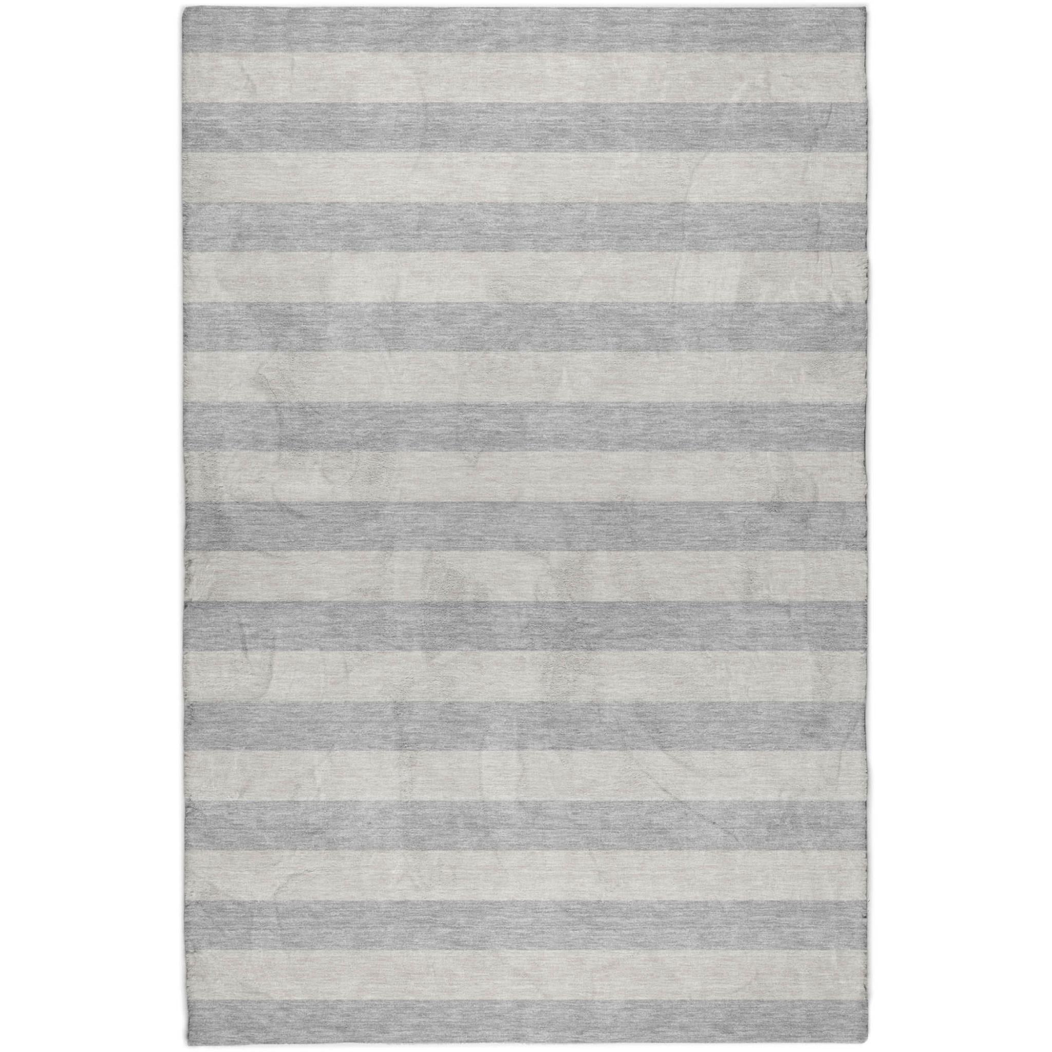 10' X 14' Pewter And Gray Striped Shag Washable Area Rug With UV Protection - Home & Garden