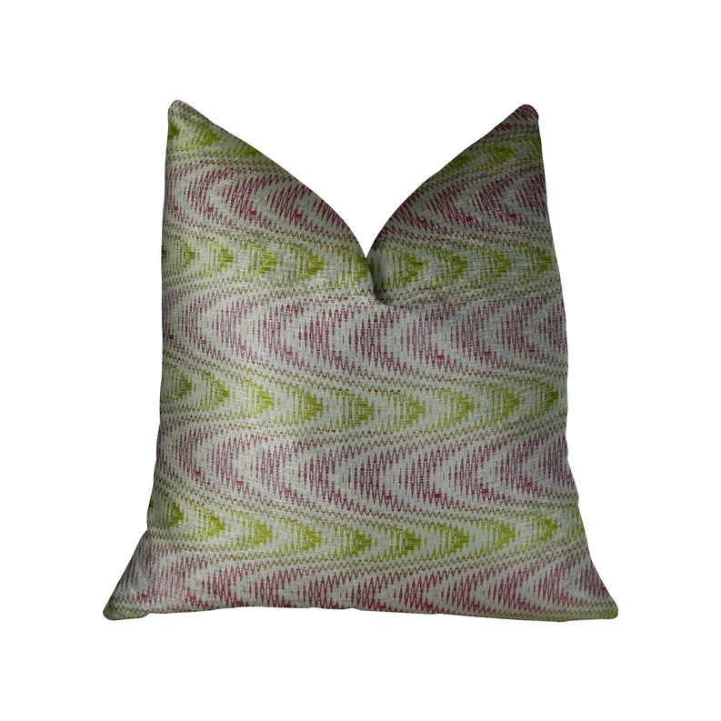 Multicolor wave-pattern decorative pillow in beet, citrine, and dark green on ivory