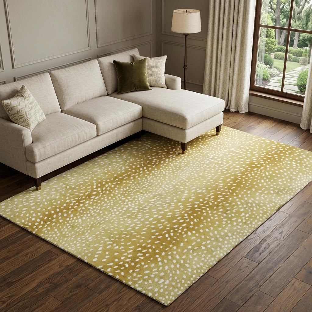 10' X 14' Gold And Silver Animal Print Shag Washable Area Rug With UV Protection - Home & Garden