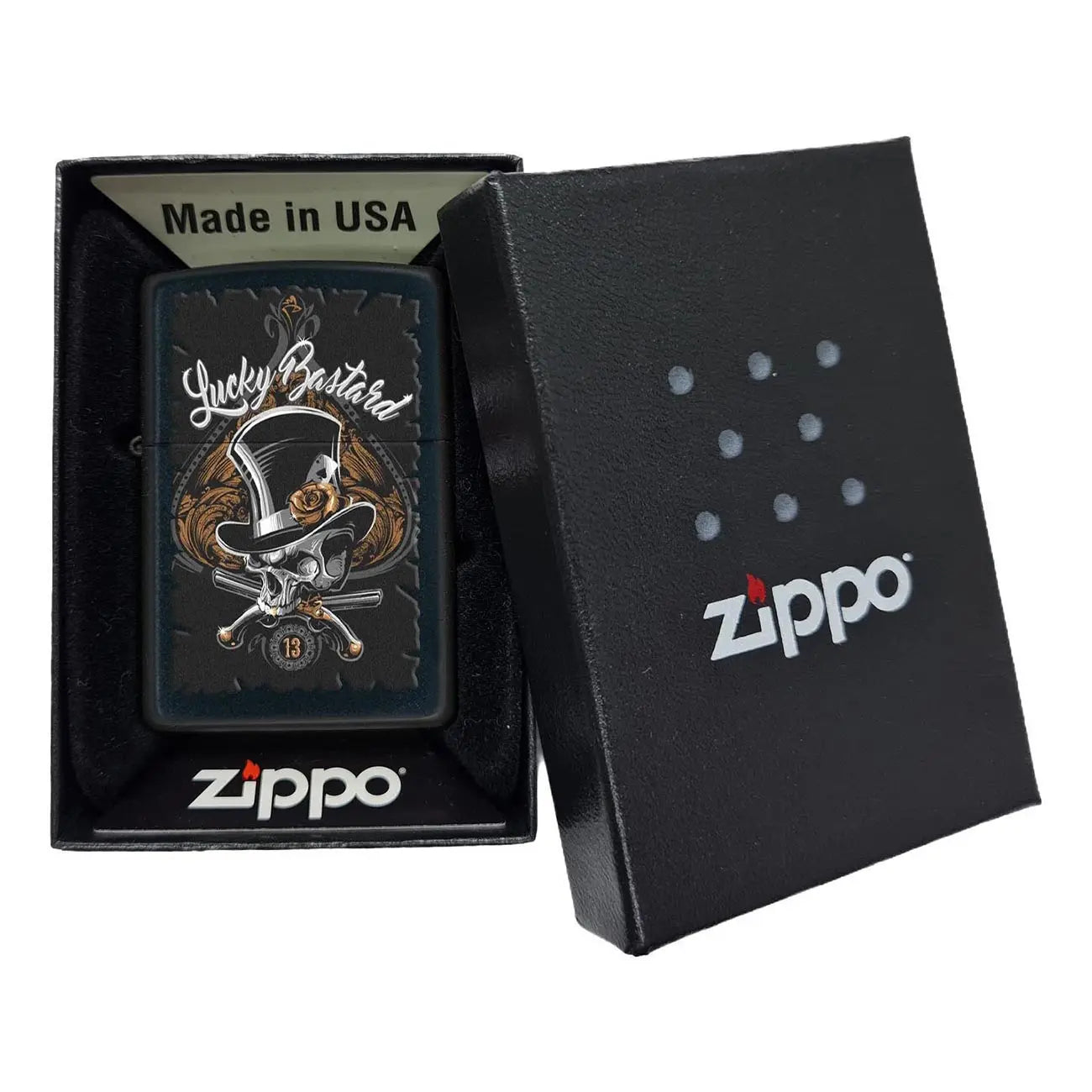 *218skeleton* Zippo 80196 Windproof Lighter Lucky Bastard Skull Black Matte Zippo