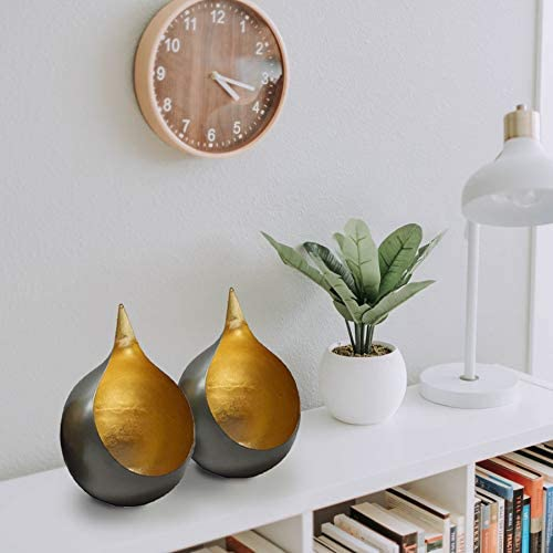 Gold-and-black teardrop tea light candle holders, three-piece display
