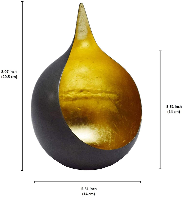Gold-and-black teardrop tea light candle holder with curved cutout