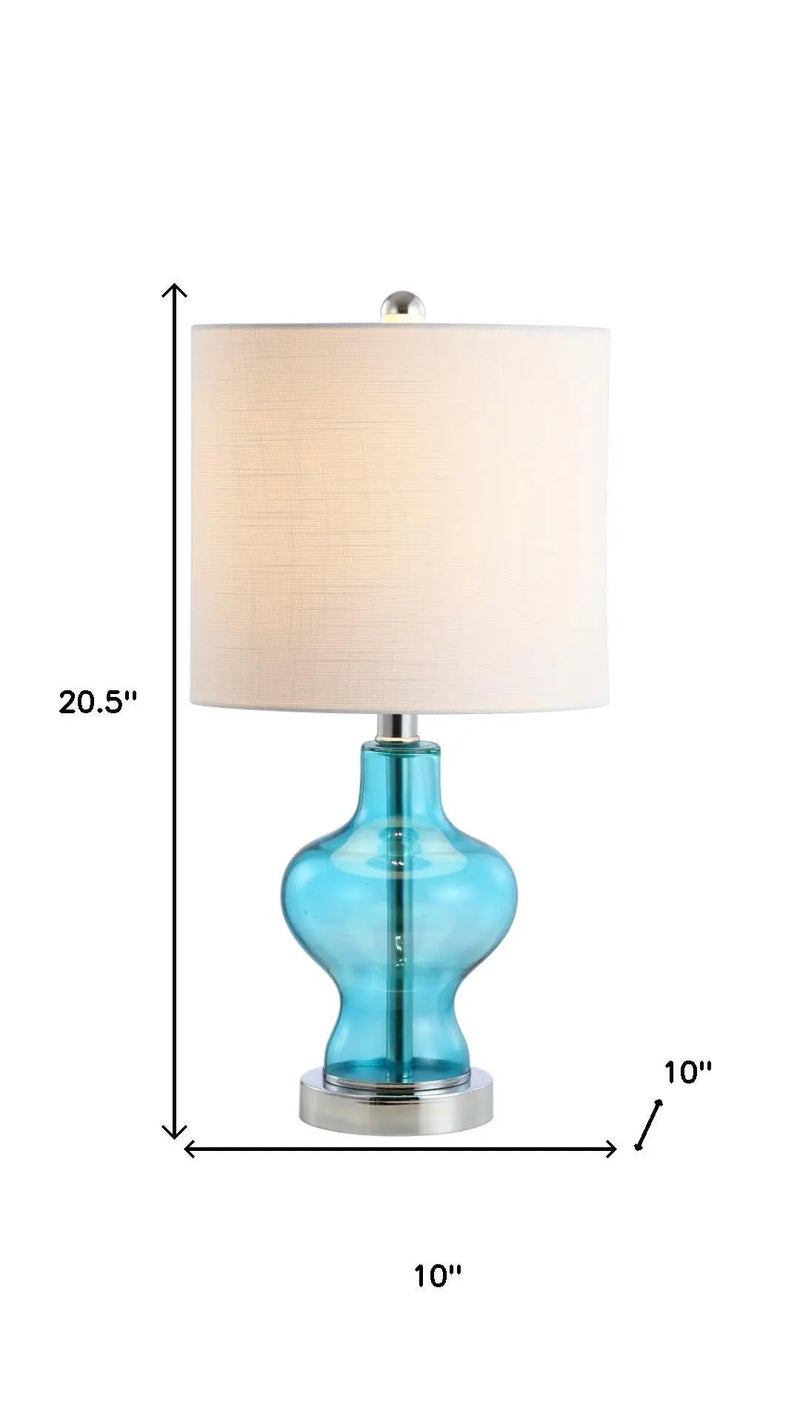 21" Aqua And Silver Novelty Bedside Lamp With Drum Shade Homeroots Lighting