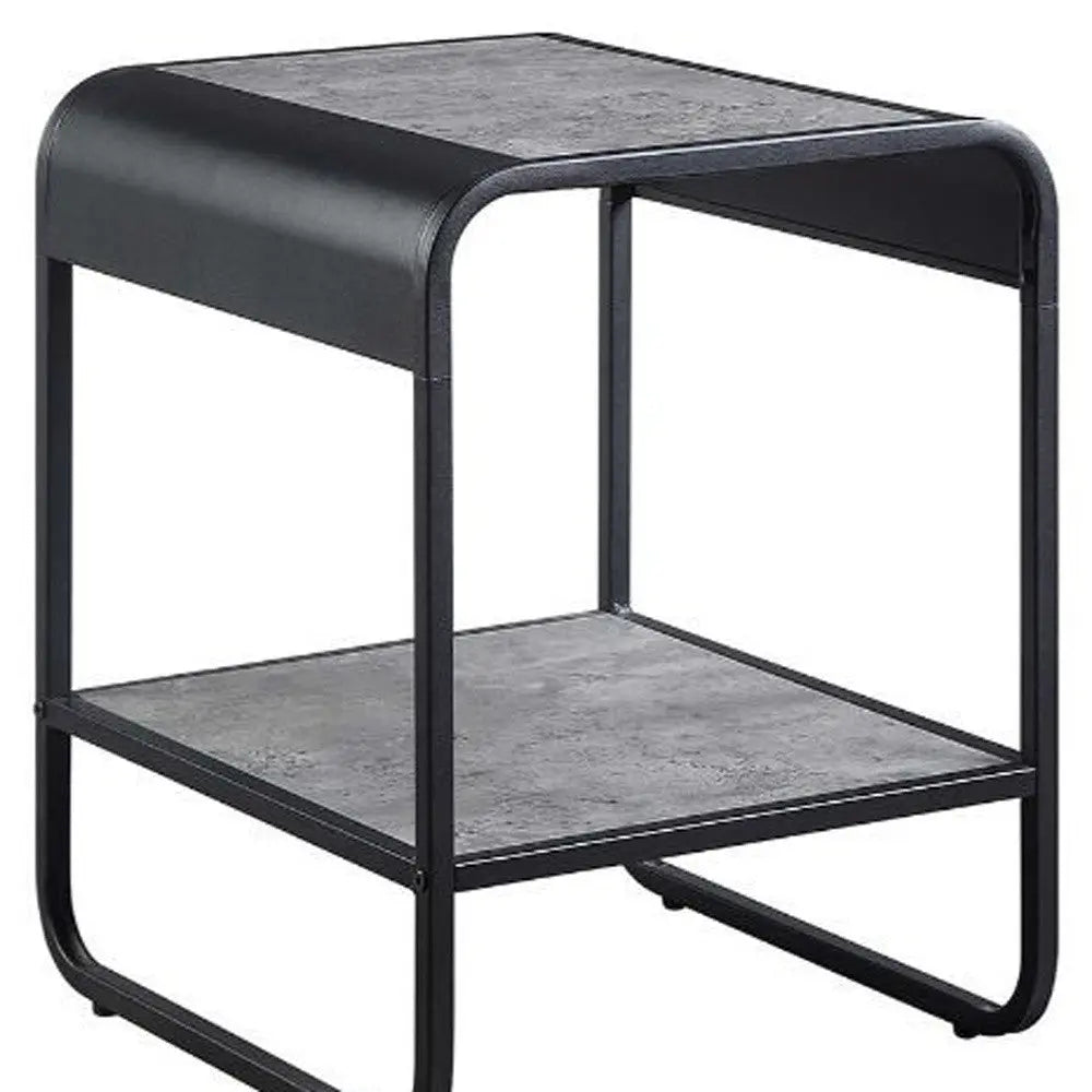 21" Black And Concrete Gray Manufactured Wood And Metal Rectangular End Table With Shelf Homeroots Living Room