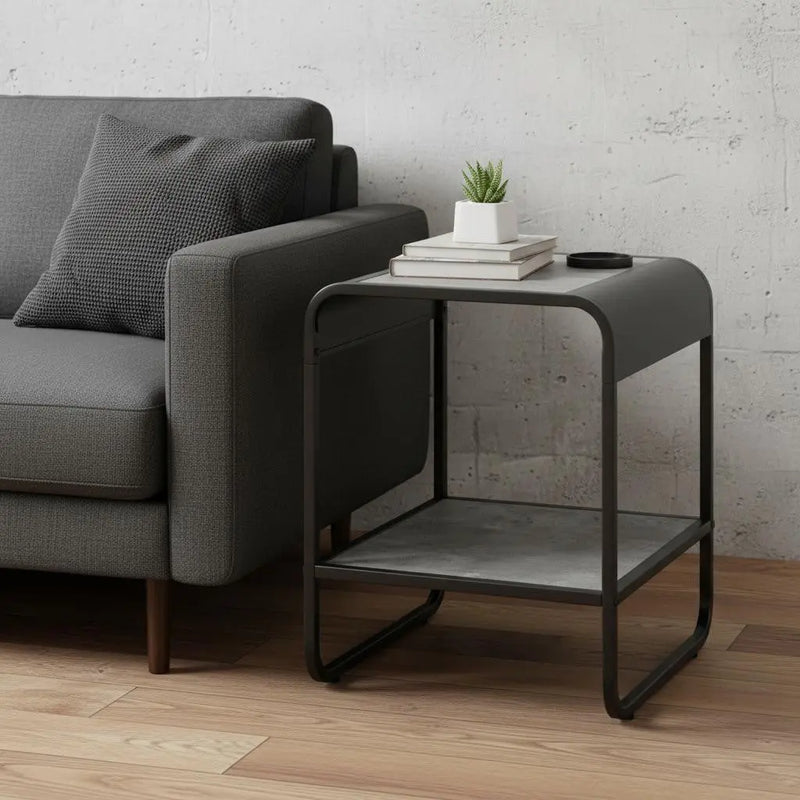 21" Black And Concrete Gray Manufactured Wood And Metal Rectangular End Table With Shelf Homeroots Living Room