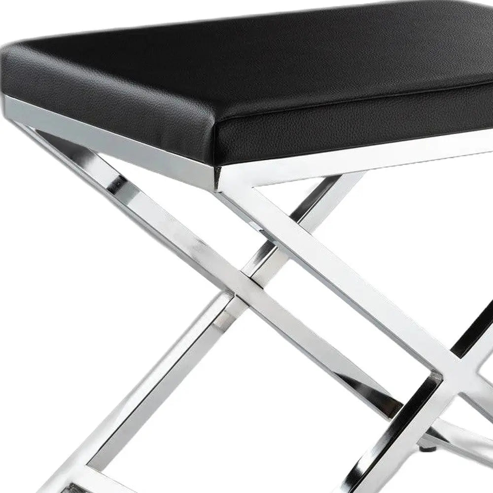 21" Black and Silver Faux Leather Vanity Chair Homeroots Living Room