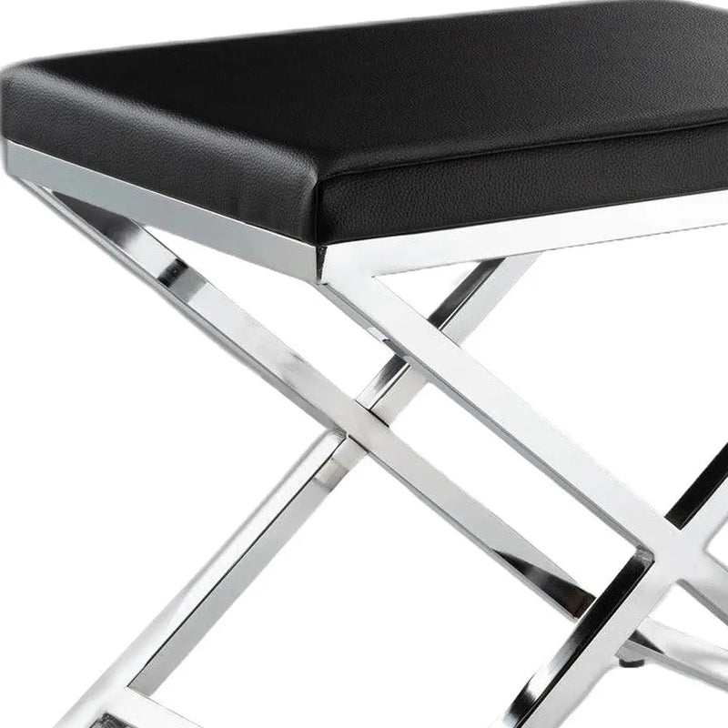 21" Black and Silver Faux Leather Vanity Chair Homeroots Living Room