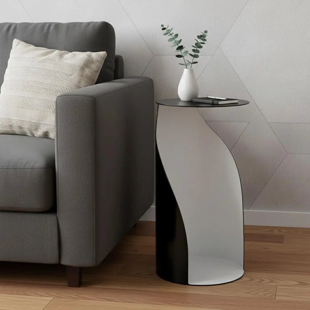 21" Black and White Steel Round Pedestal End Table Homeroots Living Room
