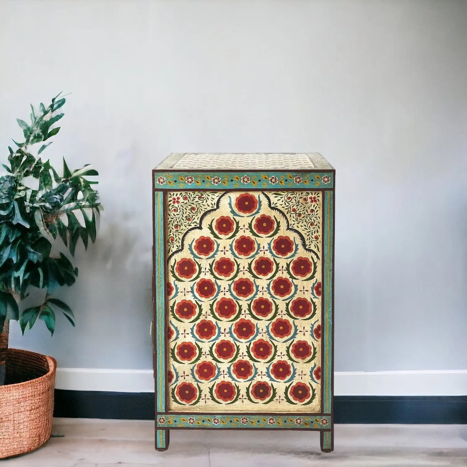 21" Brown And Green And Ivory Standard Accent Cabinet With One Drawer Homeroots Kitchen & Dining