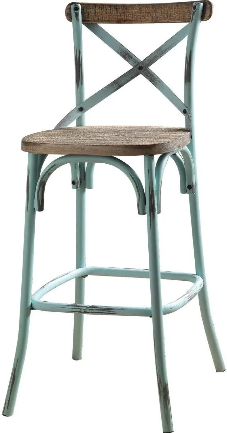 21" Brown And Sky Blue Iron Bar Chair Homeroots Living Room