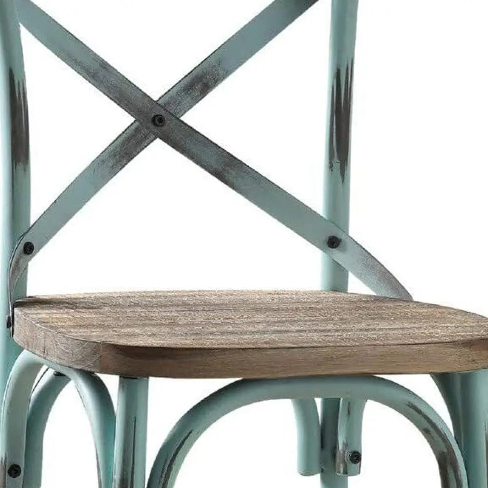 21" Brown And Sky Blue Iron Bar Chair Homeroots Living Room