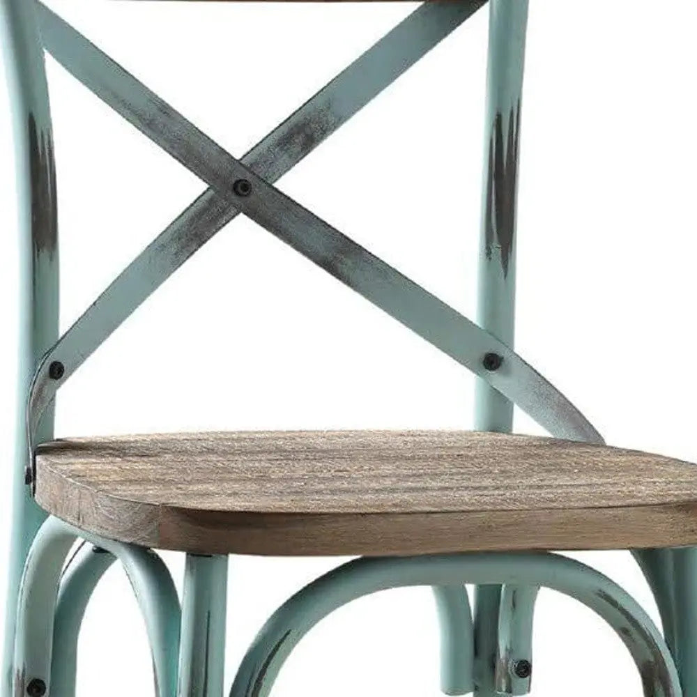 21" Brown And Sky Blue Iron Bar Chair Homeroots Living Room