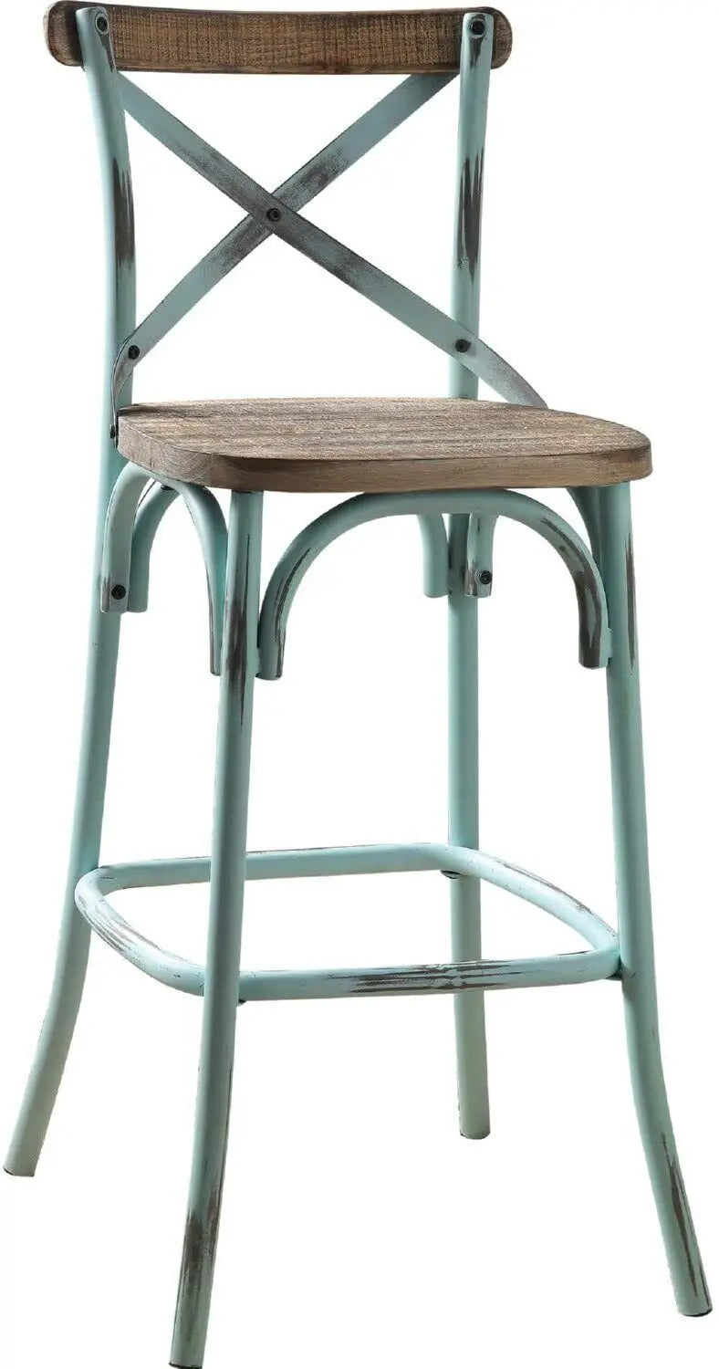 21" Brown And Sky Blue Iron Bar Chair Homeroots Living Room