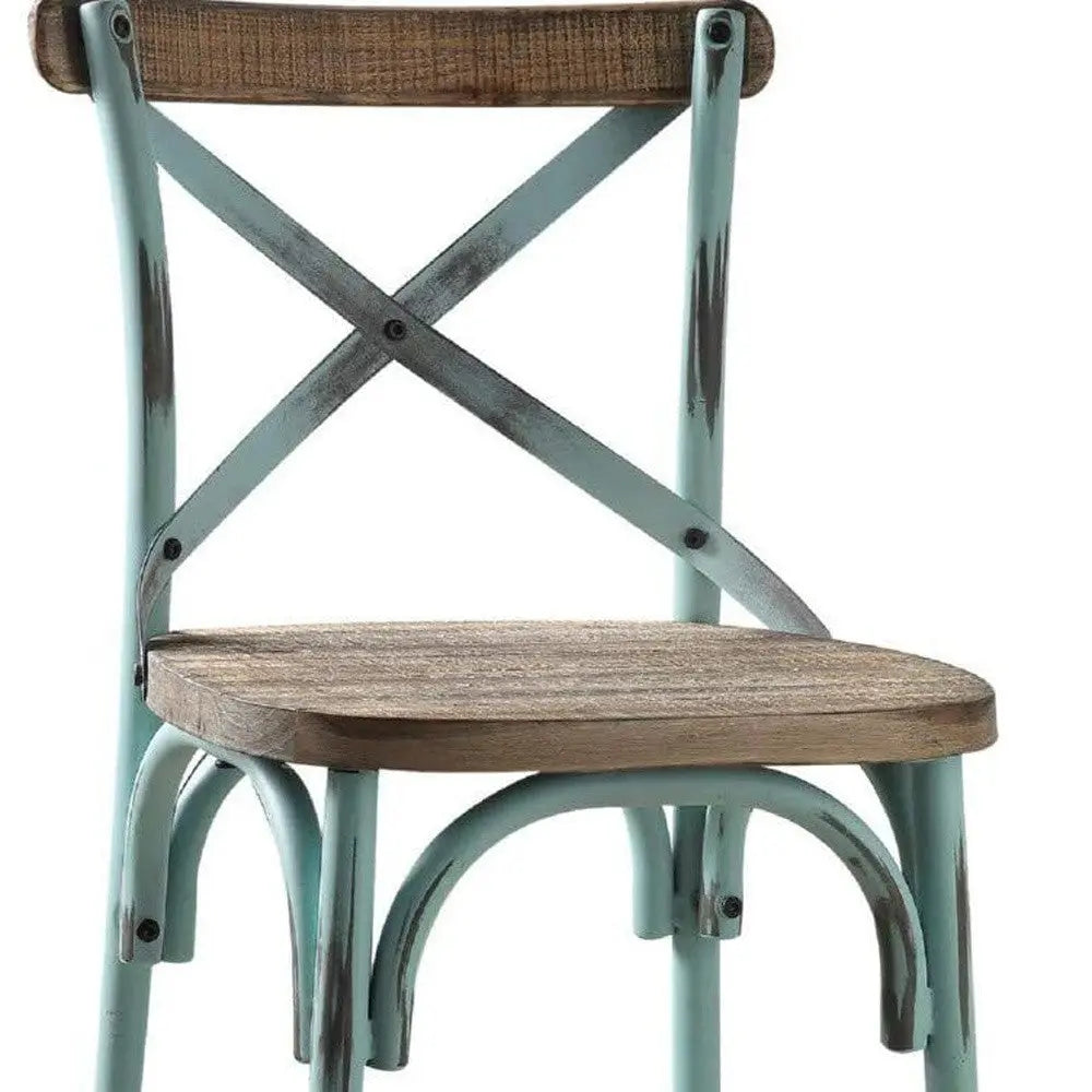 21" Brown And Sky Blue Iron Bar Chair Homeroots Living Room